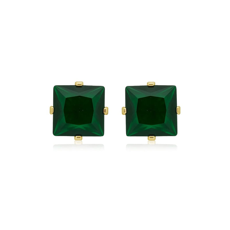 Brinco Ponto de Luz Quadrado Verde Esmeralda GG 1-61
