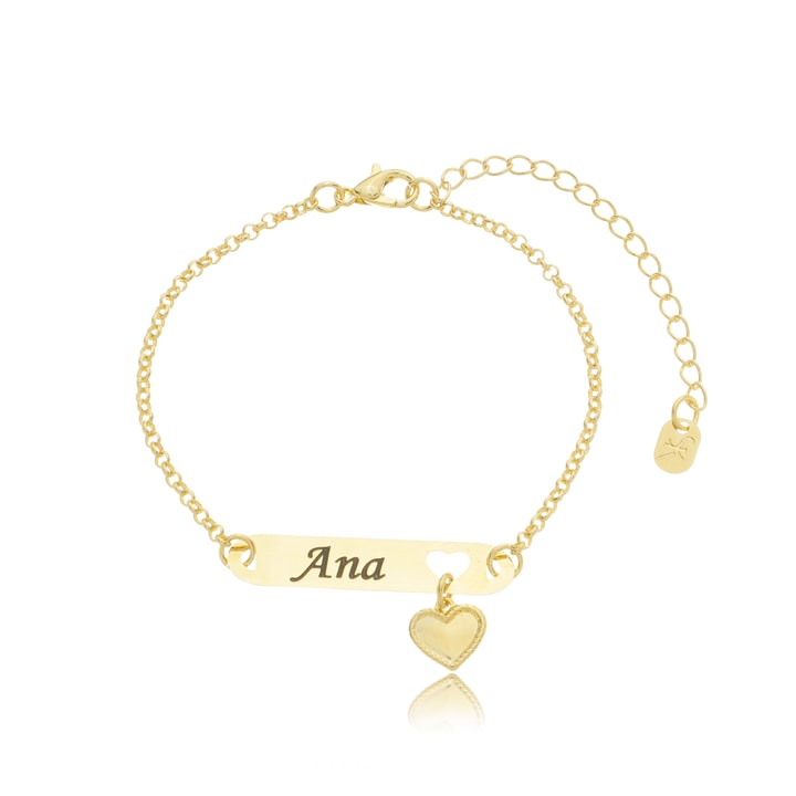 Pulseira Personalizada Plaquinha com Pingente Coração 6-28