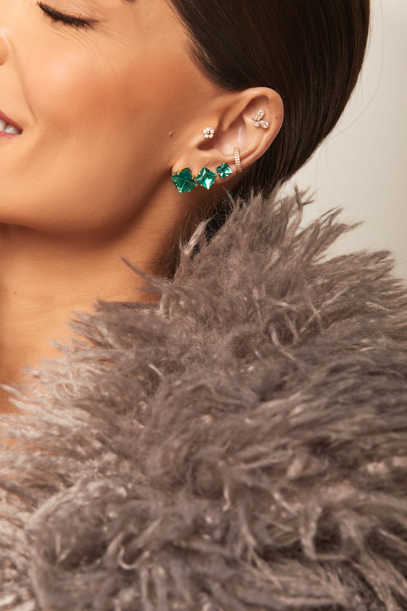 Brinco Ponto de Luz Quadrado Verde Turmalina GG 1-62