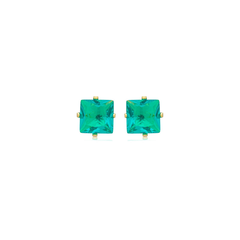 Brinco Ponto de Luz Quadrado Verde Turmalina M 1-82