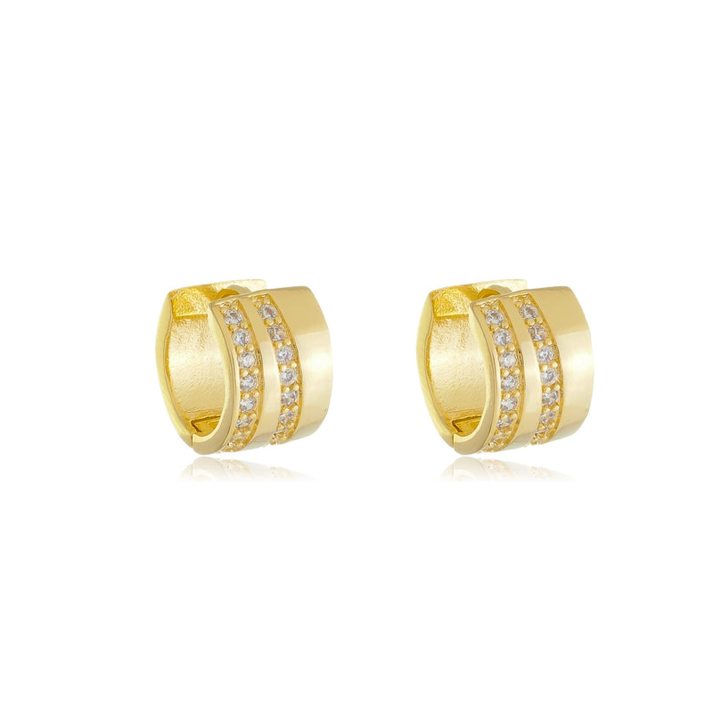 Brinco argola duas fileiras cravejadas de zircônia banhado a ouro 18k