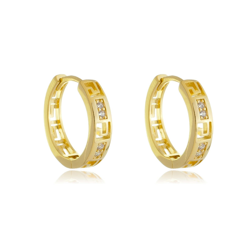 Brinco argola com detalhes em zircônias cravejadas banhado a ouro 18k