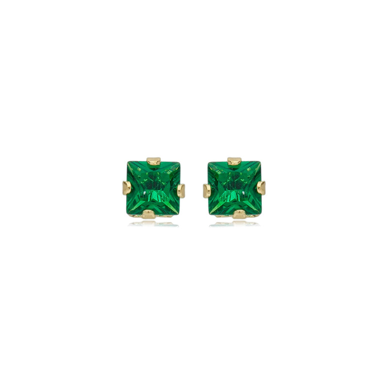Brinco Ponto de Luz Quadrado Verde Esmeralda P 1-91