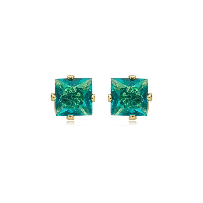 Brinco Ponto de Luz Quadrado Verde Turmalina GG 1-62